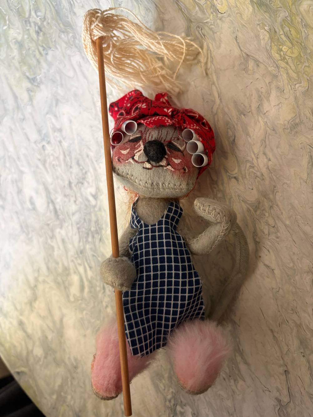 1972 Annalee Doll - Gray Cloth Doll with Red Bandana - Vintage